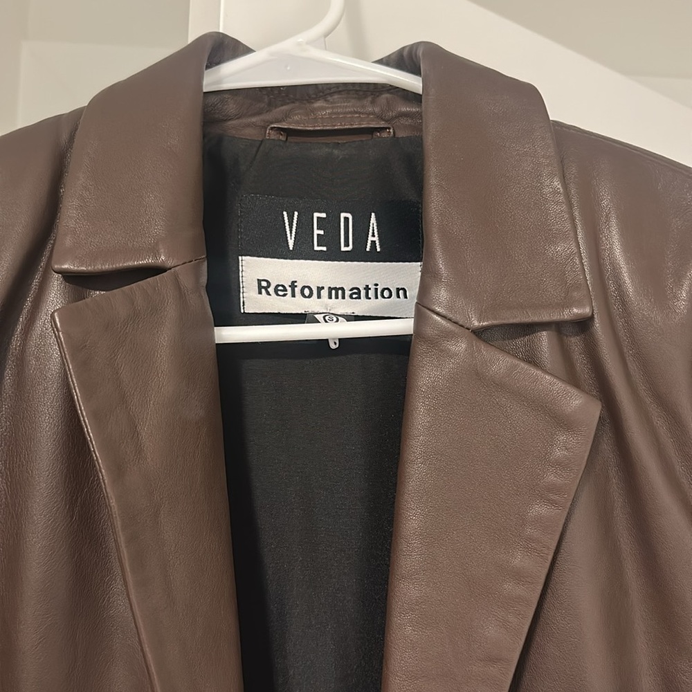 Reformation Veda Brown Lamb Leather Trench Coat Jacket Size S Small - Picture 4 of 11
